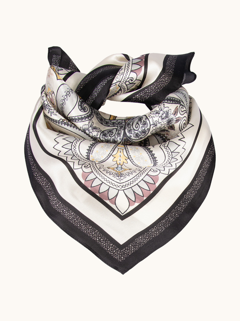 Mała apaszka jedwabna gawroszka w paisley czarno-szara  53cm x53cm zdjęcie 1